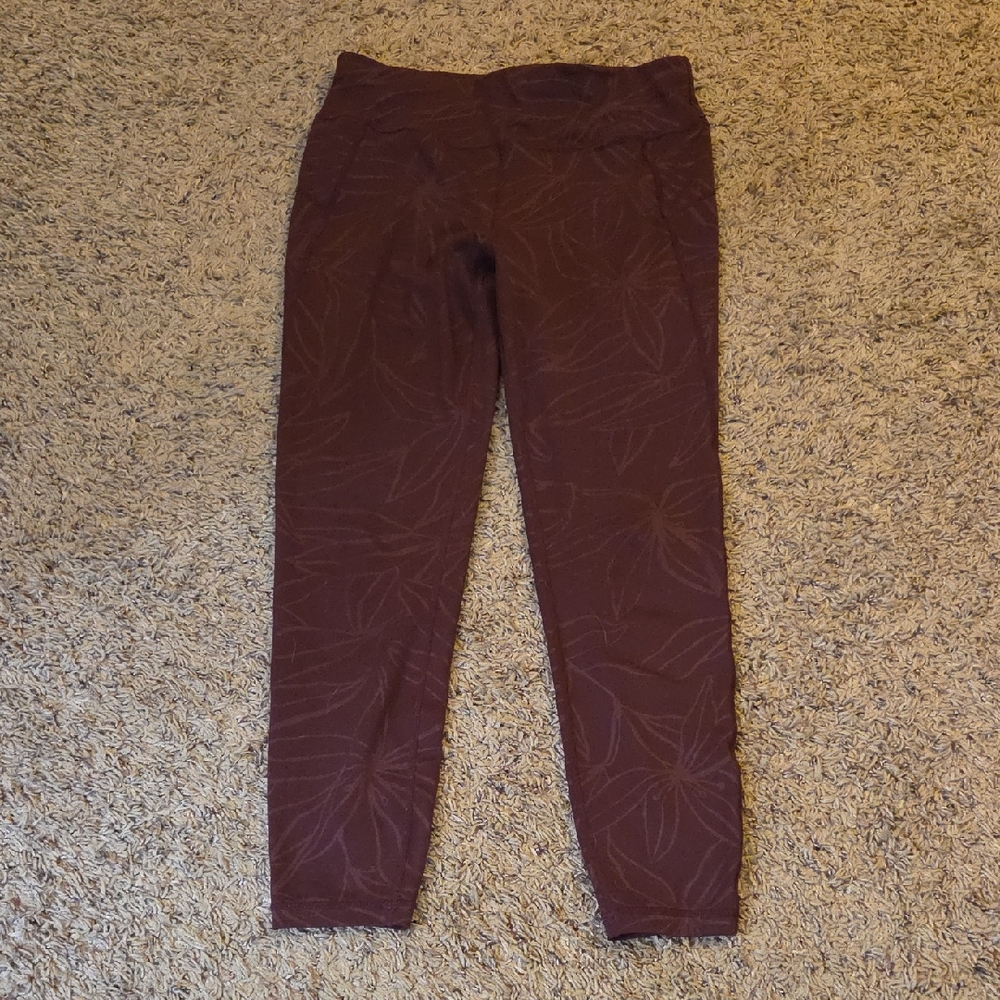 Sweaty Betty Burgundy Leaf Pattern Leggings